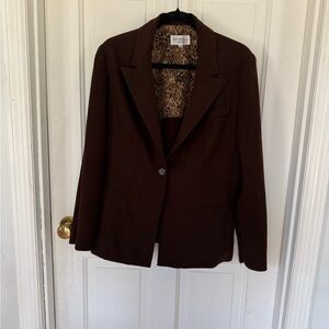 Studio I Chocolate Brown Single-Button Blazer with Leopard Lining